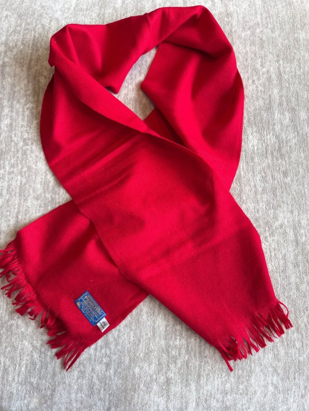 Vintage Red Wool Pendleton Scarf with Fringe